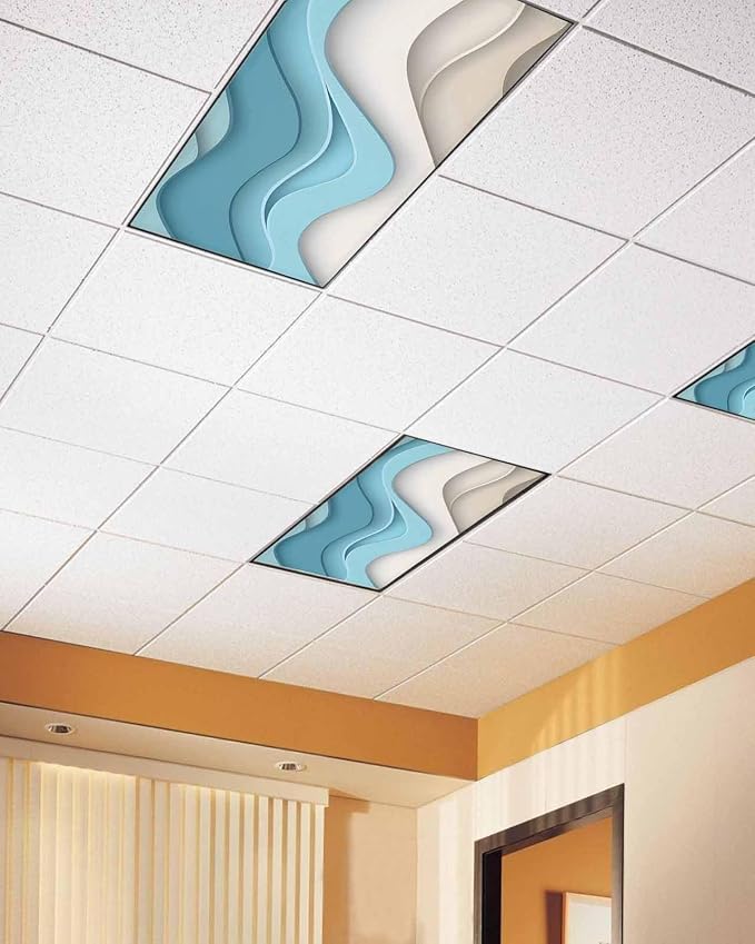 Yukro 2 Pack Teal Ombre Fluorescent Light Covers Abstract Stripe Ocean Wave - Image 2