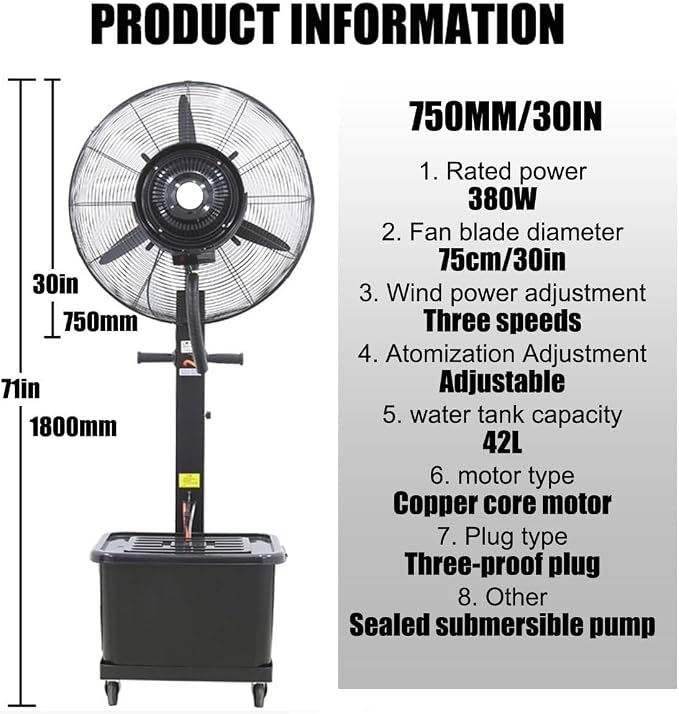 Misting Fan, 3 Speed Oscillating Pedestal Fan - Image 3