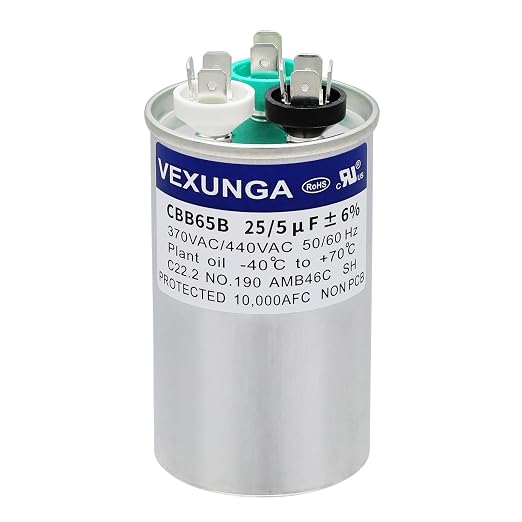 VEXUNGA 25/5 uF 25+5 MFD 370V or 440V Dual Run Start Round A/C Capacitor 25 5 by VEXUNGA