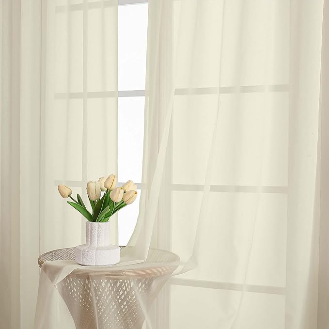OWENIE Cream Sheer Curtains 120 Inches Long 2 Panels Set, Airy Lightweight Sheer Cream Curtains for Living Room Bedroom, Farmhouse Voile Filmy Rod Pocket Curtains Drapes, 2 Pcs, 59" Wx120 L Inch