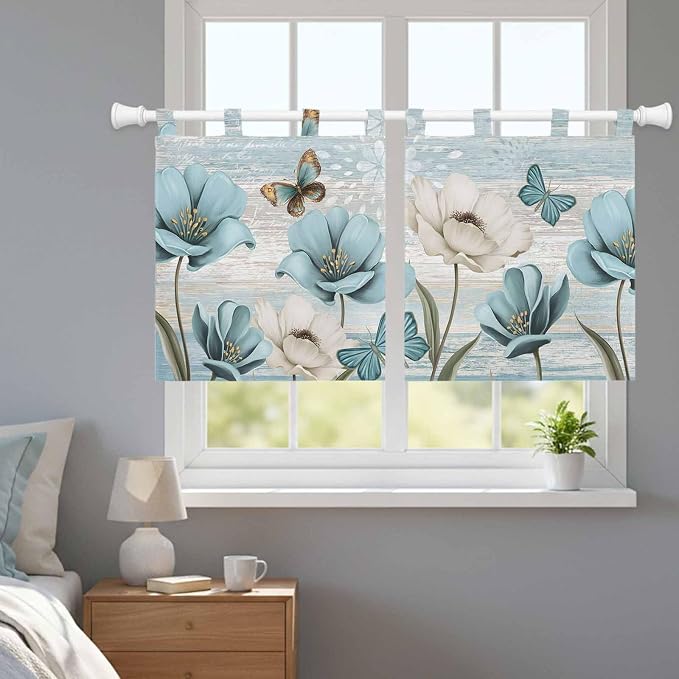 Spring Floral Kitchen Curtains 36 Inch Length, Small Window Curtains Tab Top - Image 9