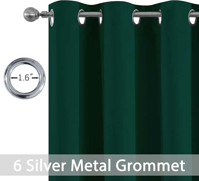 Yakamok Light Blocking Room Darkening Thermal Insulated Blackout Curtains Solid Grommet Top Window Drapes for Bedroom,42W x 63L,Dark Green,2 Panels