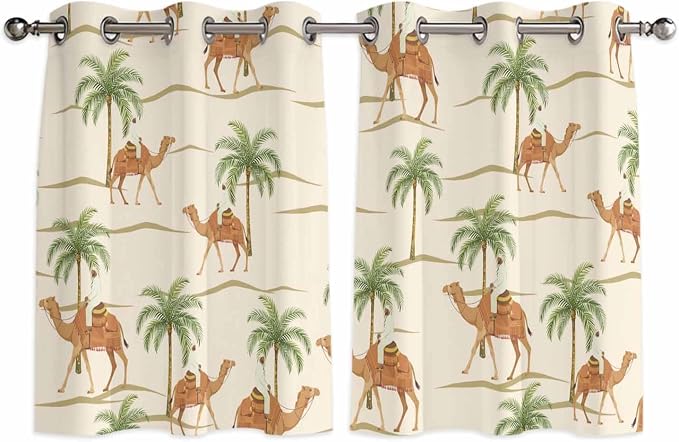 2 Panel Kitchen Cafe Curtains, Date Coconut Tree Sunlight Filtering Nature Air by Hokiten