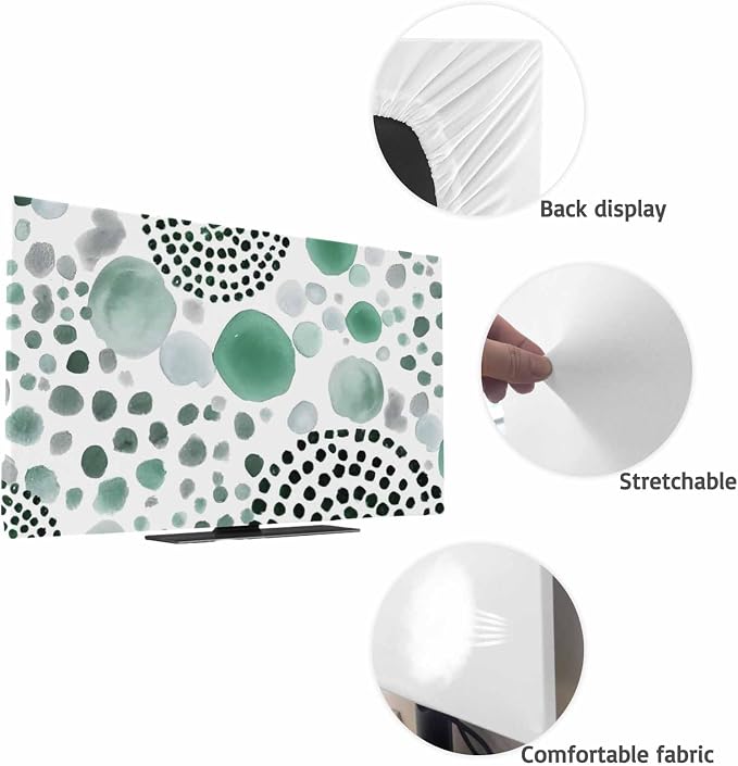 Abstract Teal Circles Indoor TV Cover, Elastic TV Screen Protector Sage Green - Image 7