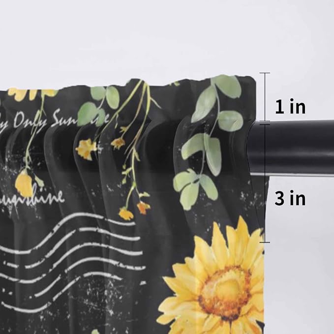 Summer Floral Sheer Valance Curtains, Watercolor Sunflower Eucalyptus Leaves - Image 7