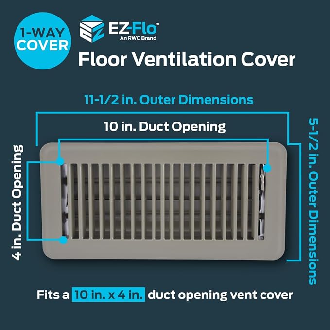 EZ-FLO 4 x 10 Inch Floor Register Vent Cover, One-Way Ventilation Register - Image 2