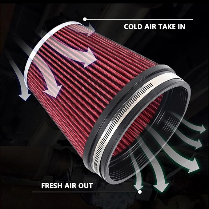 6" Inlet Cold Air Intake Filter Cone Replacement Performance Washable Clamp-On - Image 3