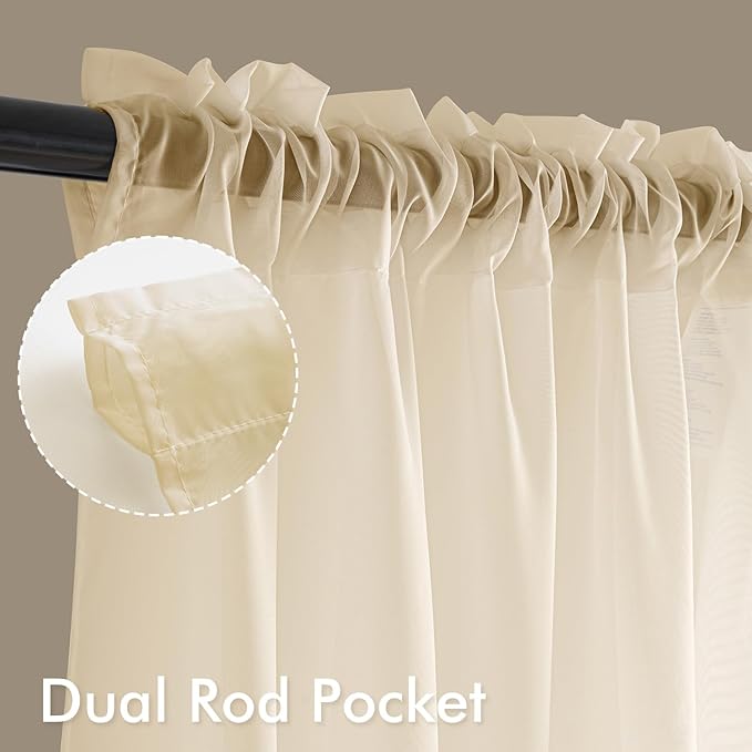 MIULEE Butter Cream Sheer Curtains 90 Inches Long, 4 Panels Set, Rod Pocket Voile Drapes Light Filtering and Semi Transparent, Elegant Window Treatments for Bedroom Living Room,42 x 90 Inches