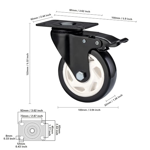 Caster Wheels - 4 Inch Casters Set of 8 Heavy Duty, BOSGEOT Locking Industrial - Image 4