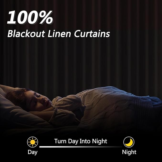 Guken 100% Blackout Curtains 84 Inch Length 2 Panels Set for Living Room Bedroom Back Tab Thermal Insulated Black Out Linen Drapes Room Darkening Reddish Brown,52x84