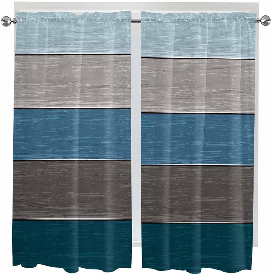Retro Farm Blue Gray Wood Grain Window Valance Curtains, Rustic Wooden Plank - Image 9