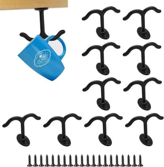10 Pcs Zinc Alloy Ceiling Double Hook Cabinet Wardrobe Coat Towel Hat Hook Hooks Under Cabinet Shelf (Black)