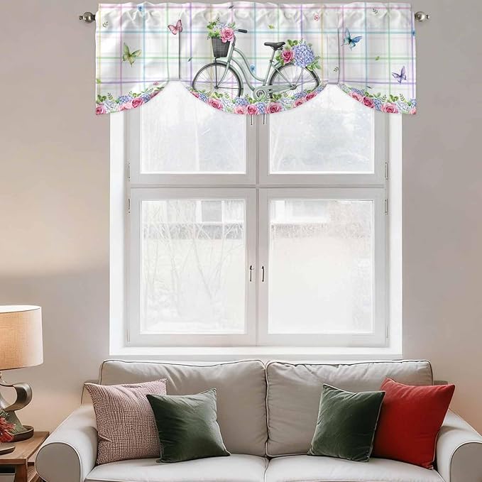Spring Tie Up Valance Curtains for Windows, Kitchen Curtains Window Shades - Image 3