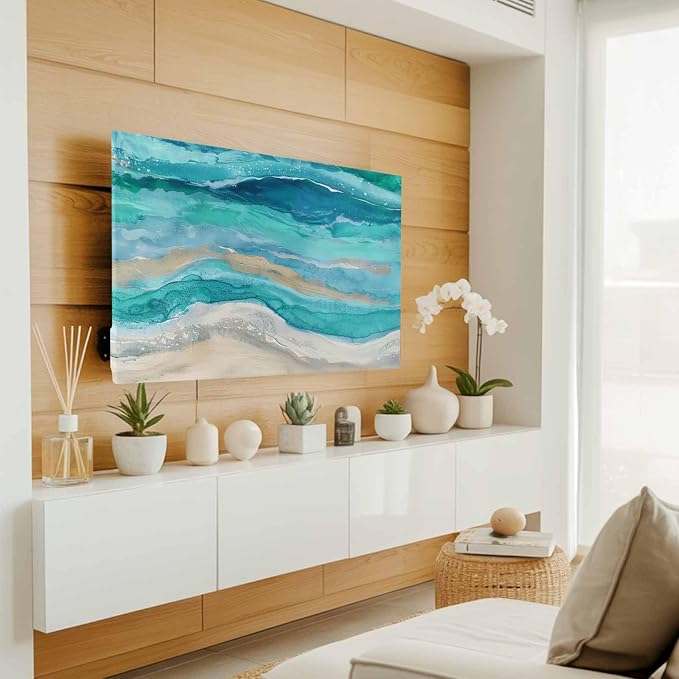 Marine Coastal Wave Turquoise Ombre Indoor TV Cover, Elastic TV Screen - Image 2