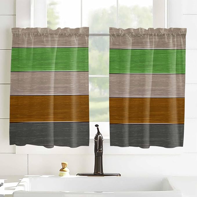 Farm Gray Green Brown Wood Grain Window Valance Curtains, Rustic Wooden Plank - Image 8