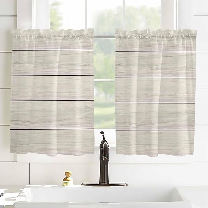 Vintage Country Wooden Board Window Valance Curtains, Gradient Wood Grain Line - Image 4