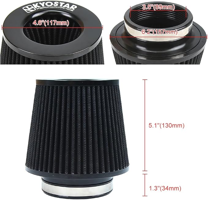 KYOSTAR Universal 3.5" High-Flow Air Filter, Reusable Cone Cold Air Intake - Image 2
