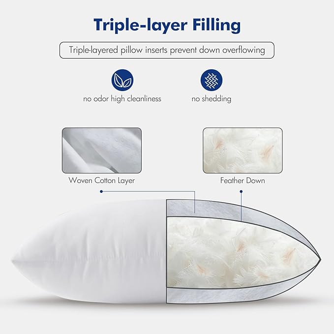 MIULEE Pillow Inserts 12x20 (Pack of 4,White), Down Feather Throw Pillow Inserts, Premium Fluffy Stuffer Throw Pillows Cotton Fabric for Sofa Bed Couch