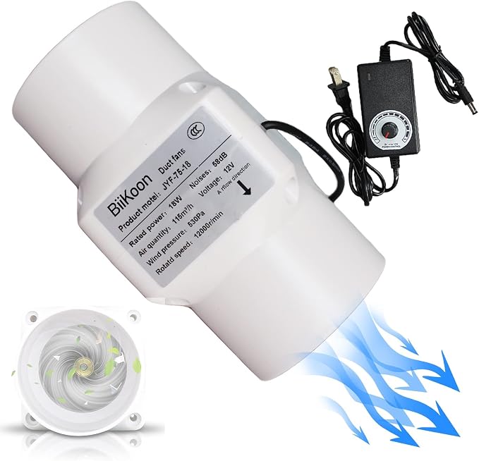 Inline Duct Fan 3 Inch 12V HVAC Exhaust Intake Fans Plastic Low Noise Basement by Unknown