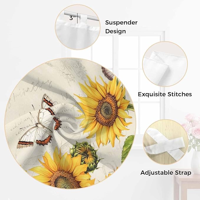 Farm Sunflowers Kitchen Curtains 45 Inch Length, Short Cafe Window Curtains Tab - Image 6