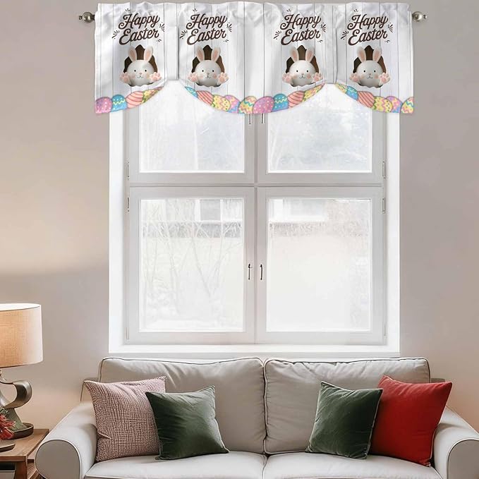 Grey Easter Tie Up Valance Curtains - Image 3