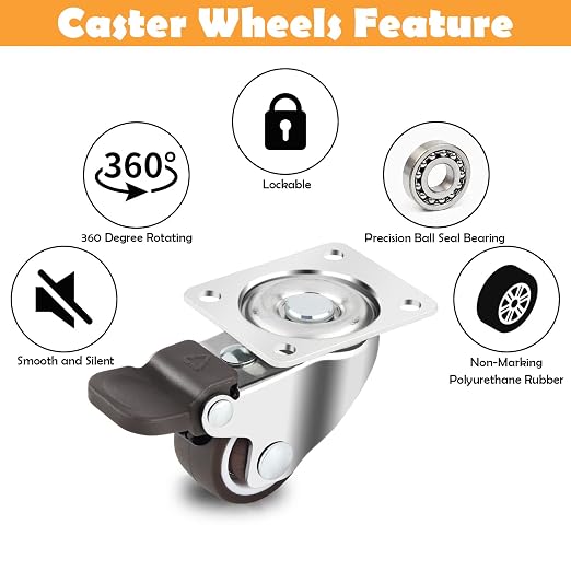 HOWDIA 1" Caster Wheels Low Profile Casters Set of 4 Heavy Duty, 360 Degree - Image 3