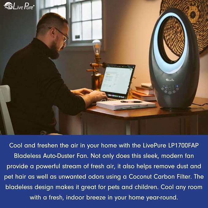 LivePure Bladeless Auto-Duster, Oscillating Fan w/Filter, Air Circulator - Image 8
