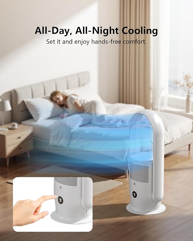 ULTTY Bladeless Tower Fan for Bedroom, Ultra Quiet Standing Fan, 9 Speeds 3 - Image 4