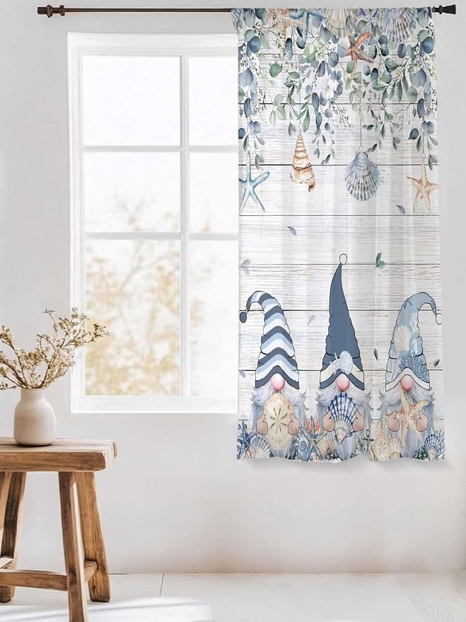 Sheer Curtains 72 Inches Long, Coastal Eucalyptus Leaf Semi Sheer Curtains - Image 3