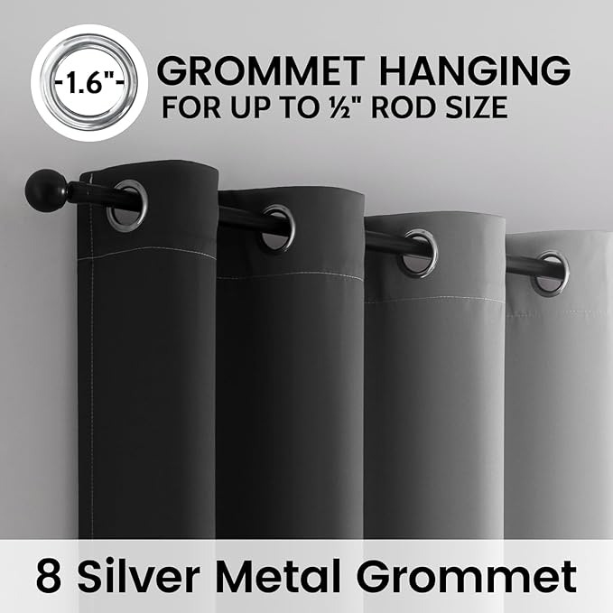 SimpleHome Ombre Room Darkening Curtains for Bedroom, Gradient Black to Grey White Light Blocking Thermal Insulated Grommet Window Curtains/Drapes for Living Room,2 Panels, 52x45 inches Length