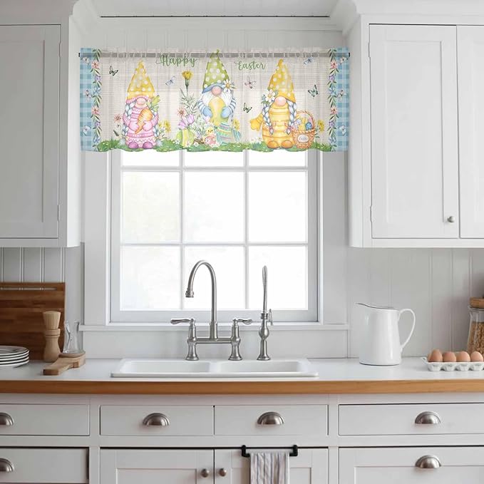 Easter Sheer Valances for Windows 42"x12", Light Filtering Kitchen Curtains - Image 3