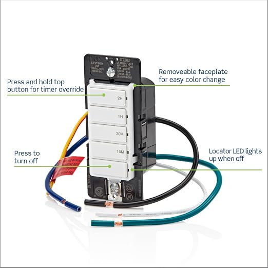 Leviton Countdown Switch for lights, pool pumps, 15-30 min, 1-2 hour, Neutral - Image 2