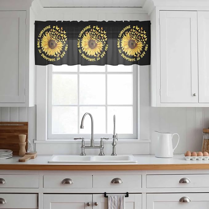 YOU ARE MY SUNSHINE Sheer Valance Curtains, Summer Sunflowers Golden Gradient - Image 2