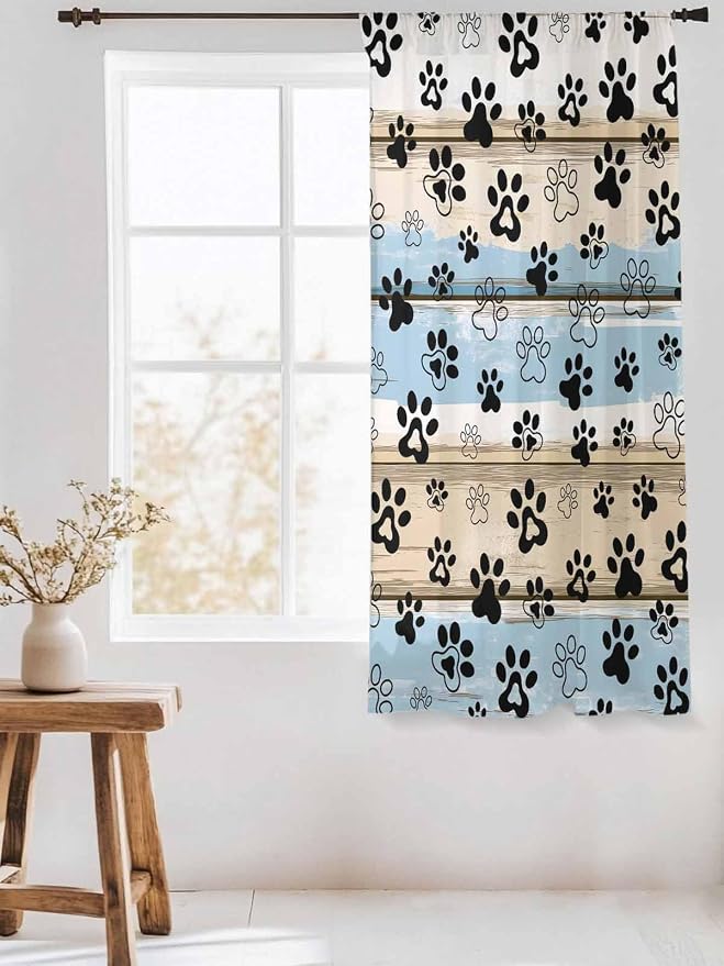 Sheer Curtains 63 Inch Length, Vintage Farmhouse Rustic Wooden Grain Privacy - Image 3