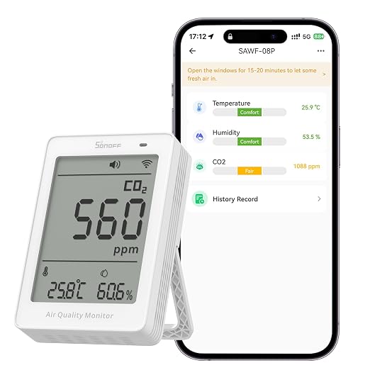 SONOFF AirGuard SAWF-08P, Smart Indoor Air Quality Monitor, Matter Compatible by SONOFF