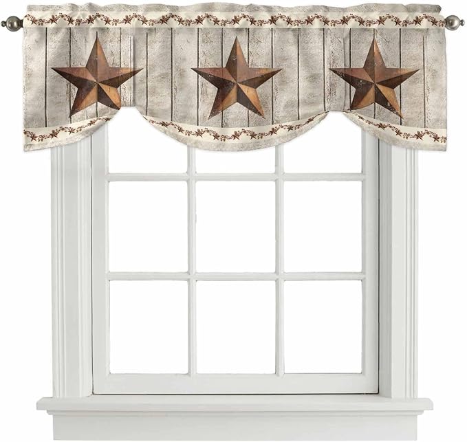 Western Texas Star Retro Tie Up Valance Curtains by Unknown