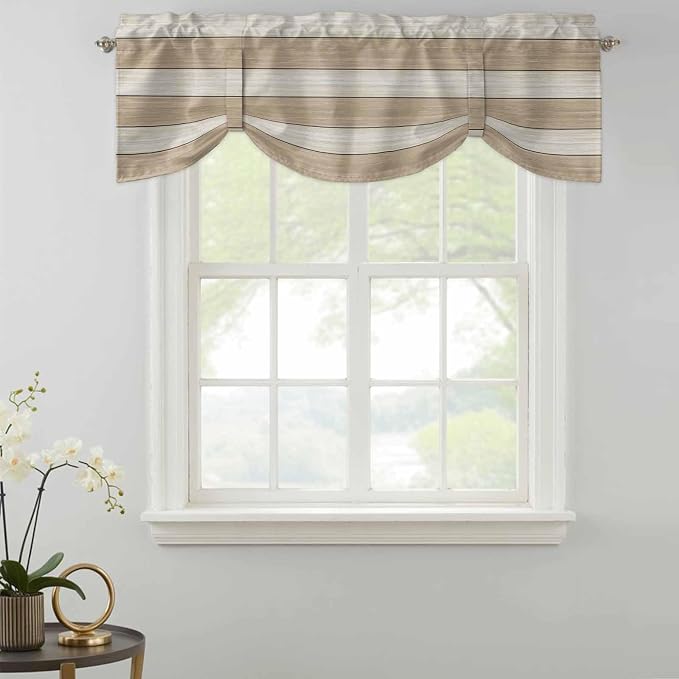 Brown Ombre Wooden Tie Up Valance Curtains - Image 2