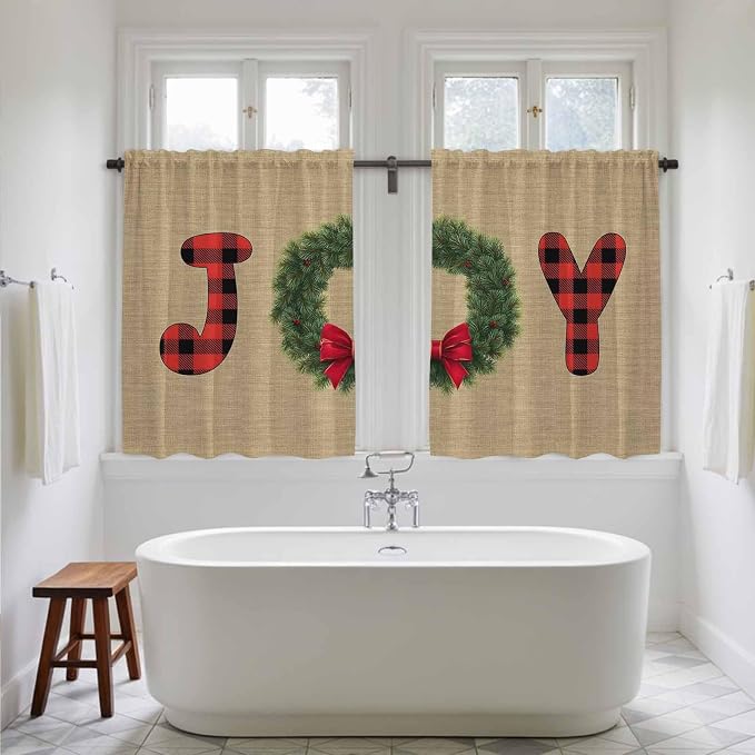 Red Green Christmas Kitchen Curtains 54 Inch Long 2 Panel Set, Rod Pocket - Image 5
