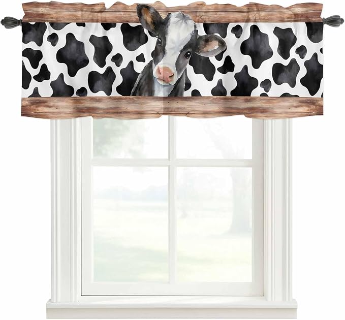 Cow Printed Curtain Valances for Windows, Kitchen Valance Window Treatment by Unknown