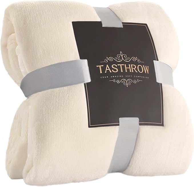 TASTHROW Large Flannel Fleece Throw Blanket, 50×70 Inch - Cozy Lightweight Thick Blanket - All Seasons Suitable for Women, Men and Kids (Creamwhite)