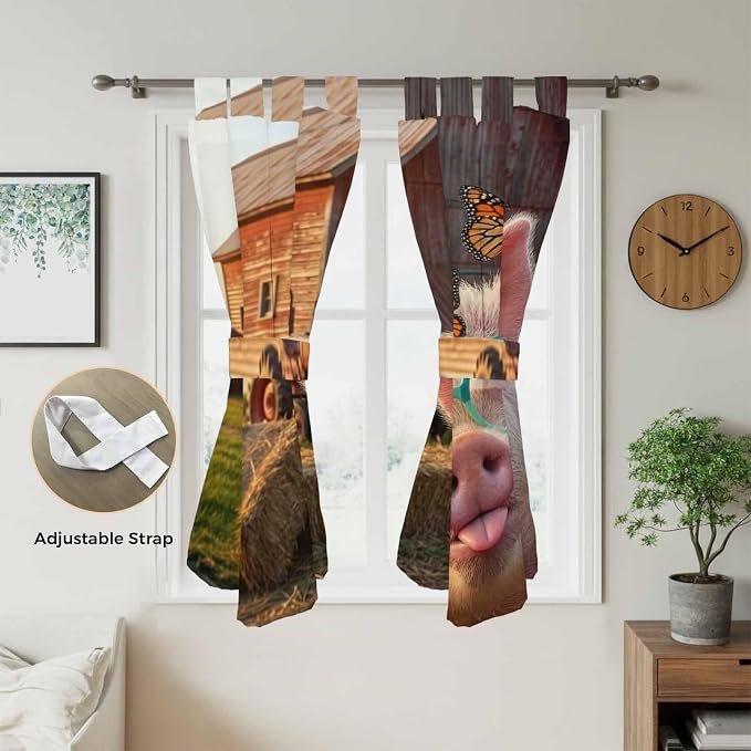Farm Pig Bathroom Curtains 63 Inch Length, Window Curtains Tab Top, Farmhouse - Image 5