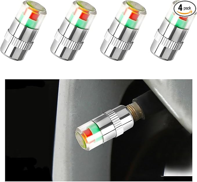 KVAEY 4 PCS Tire Pressure Monitor Valve Caps, 3 Color Eye Alert Tire Pressure by KVAEY