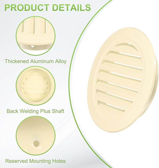 PATIKIL 8" Round Air Vent, Louver Grille Cover Aluminum Alloy Soffit Vent HVAC - Image 3