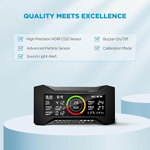 8-in-1 Air Quality Monitor Indoor, CF-20 Portable Air Quality Tester CO2 - Image 7