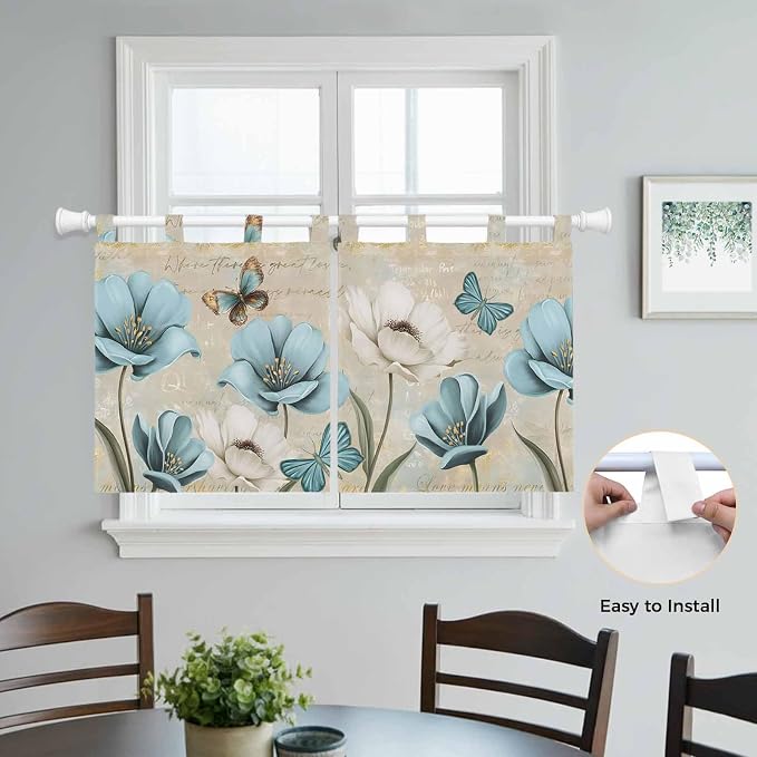Spring Flowers Kitchen Curtains 36 Inch Length, Small Window Curtains Tab Top - Image 4