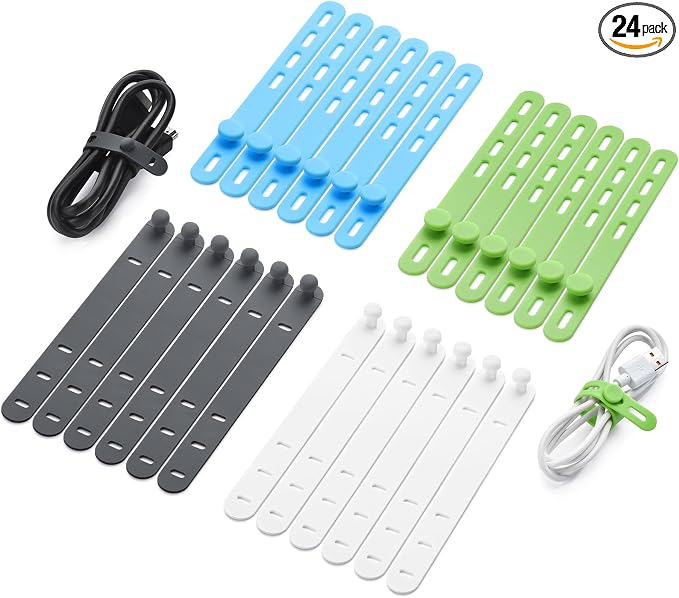 24 Pcs Silicone Cable Ties, Cord Organizer Ties, Cord Ties Reusable, Cord Wrap by Unknown