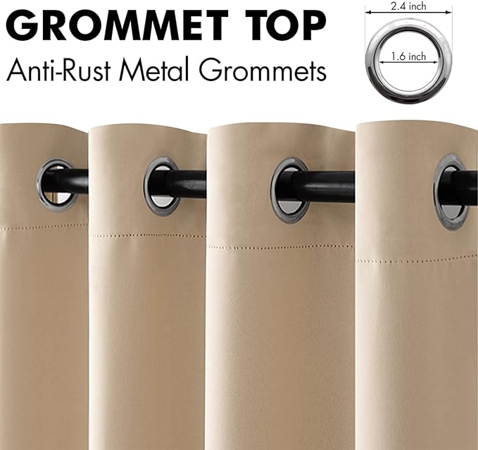 MIULEE Room Darkening Curtains Thermal Insulated Drapes Solid Window Treatment Set Grommet Top Light Blocking Blackout Curtain for Living Room/Bedroom 2 Panels 42 x 63 inch Beige