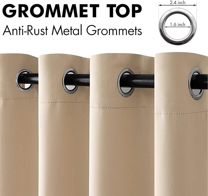 MIULEE Room Darkening Curtains Thermal Insulated Drapes Solid Window Treatment Set Grommet Top Light Blocking Blackout Curtain for Living Room/Bedroom 2 Panels 42 x 68 inch Beige