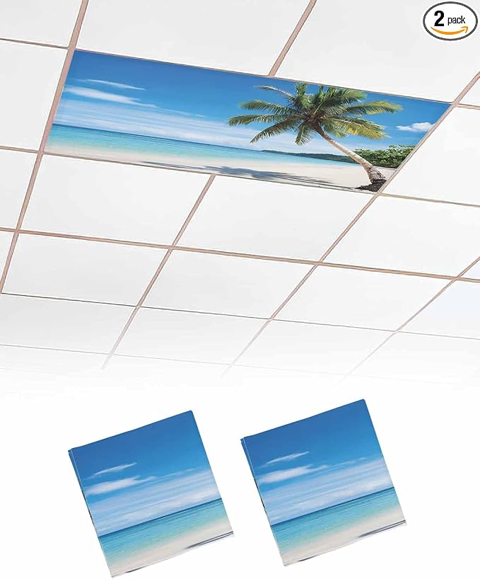 Yukro 2 Pack Beach Palm Tree Fluorescent Light Covers Summer Ocean Blue Sky by Unknown