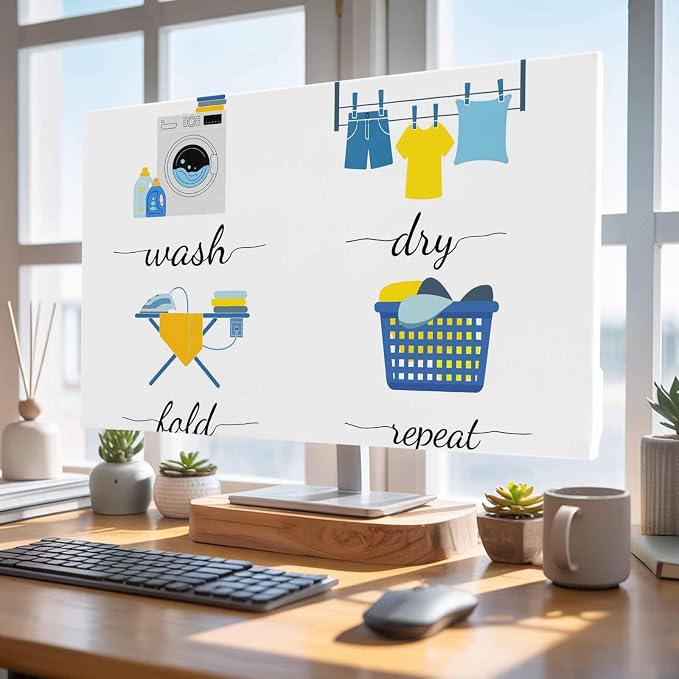 Laundry Room Wash Text Indoor TV Cover, Elastic TV Screen Protector Blue and - Image 4